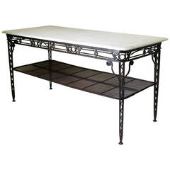 Antique Large Art Deco Wrought Iron and Marble Presentation Table, France 1930s