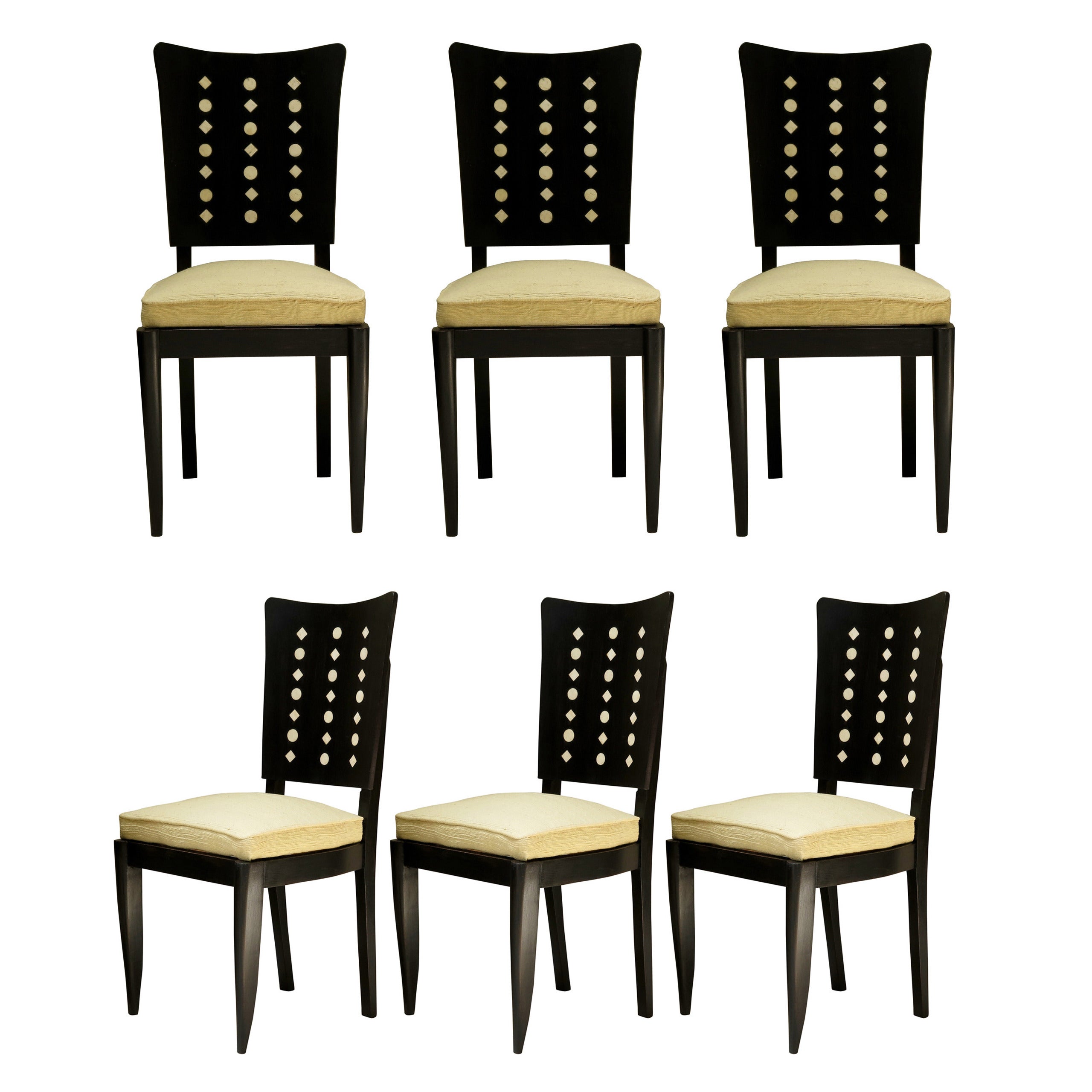 Set of six Art Deco Chairs with Inlay Motif, France, 1940s