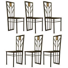 Set of 6 Cubist French Art Deco Iron Chairs