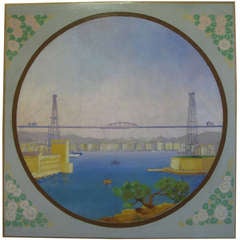 Large Art Deco Painting of Marseille Vieux Port - France, Circa 1920s