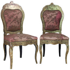 Unusual Pair of Louis XV Style Side Chairs, France, 19th Century