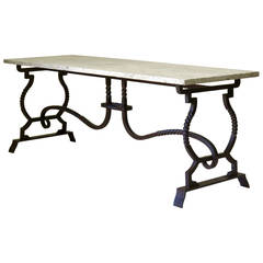 Wrought Iron and Travertine Coffee Table, France, 1940s-1950s 11