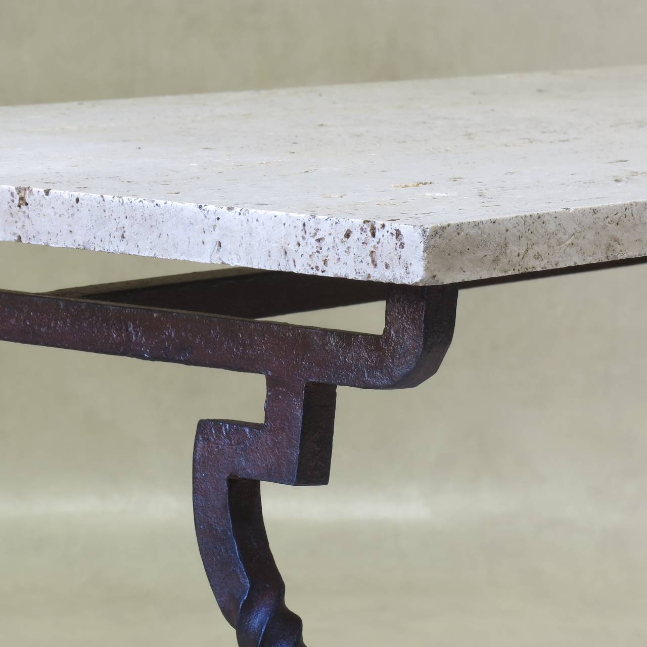 Wrought Iron and Travertine Coffee Table, France, 1940s-1950s 2