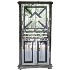 French 40s Art Deco Mirror-Clad Cabinet w. Glass Appliques