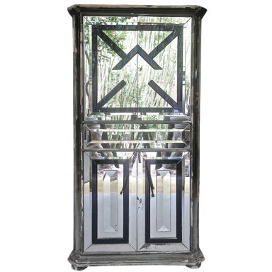 french 40s art deco mirror clad cabi w glass appliques french 40s art deco mirror clad cabi w glass appliques