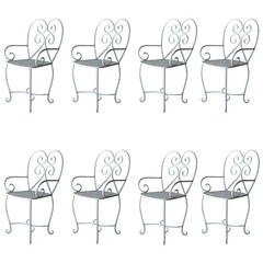 Vintage Set of Eight Wrought Iron Garden Chairs