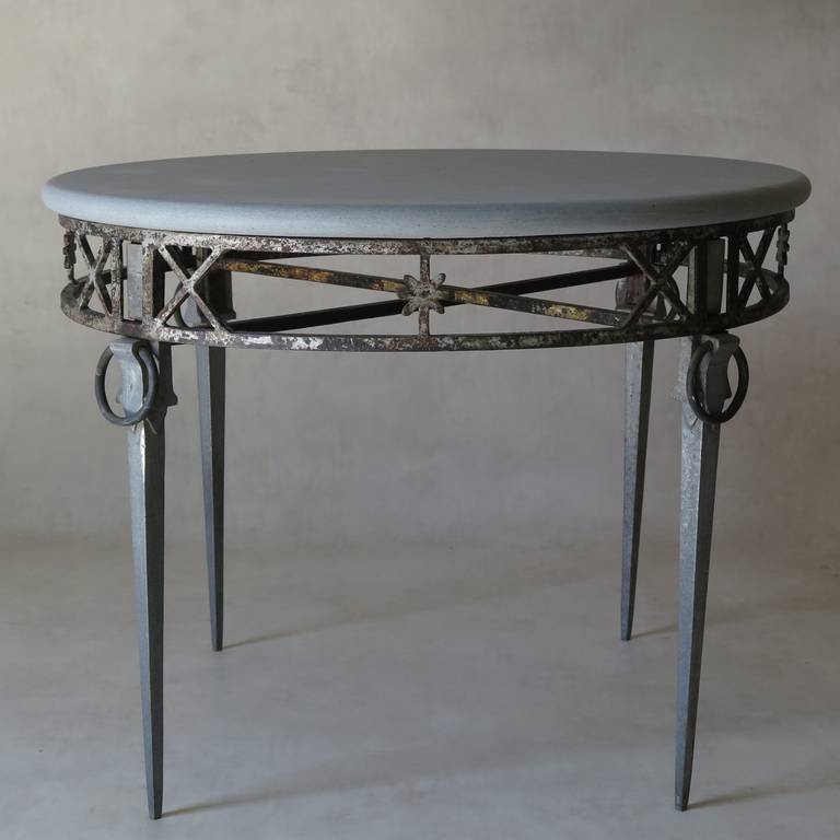 French Unusual Directoire Style Cast Iron, Aluminum and Stone Top Table For Sale