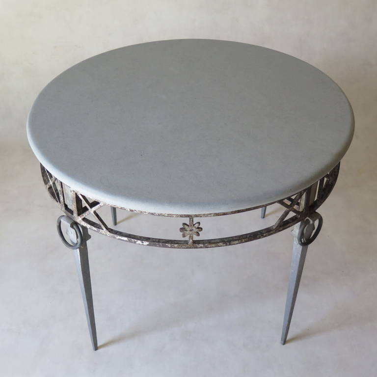 Unusual Directoire Style Cast Iron, Aluminum and Stone Top Table In Excellent Condition For Sale In Isle Sur La Sorgue, Vaucluse