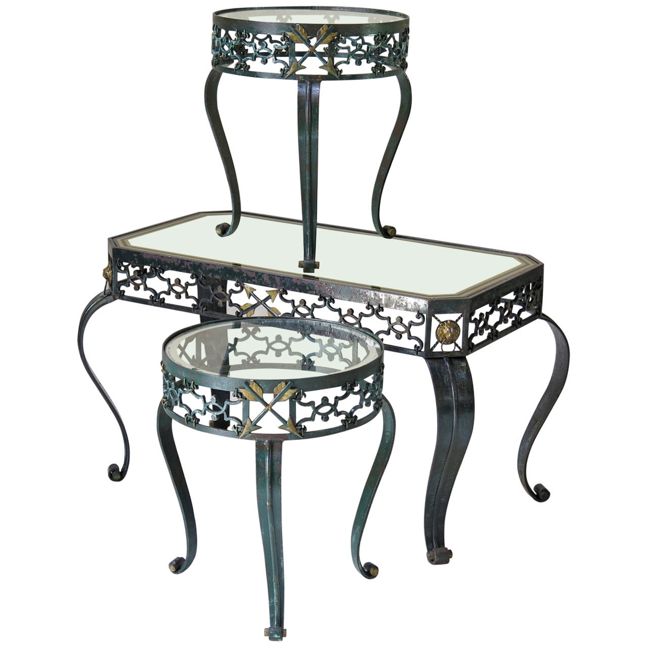 Trio of Art Deco Wrought Iron Coffee Tables, France, 1940s For Sale