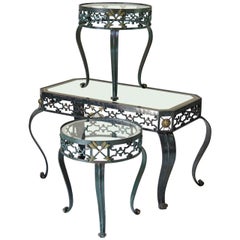 Trio di tavolini in ferro battuto Art Déco, Francia, anni '40