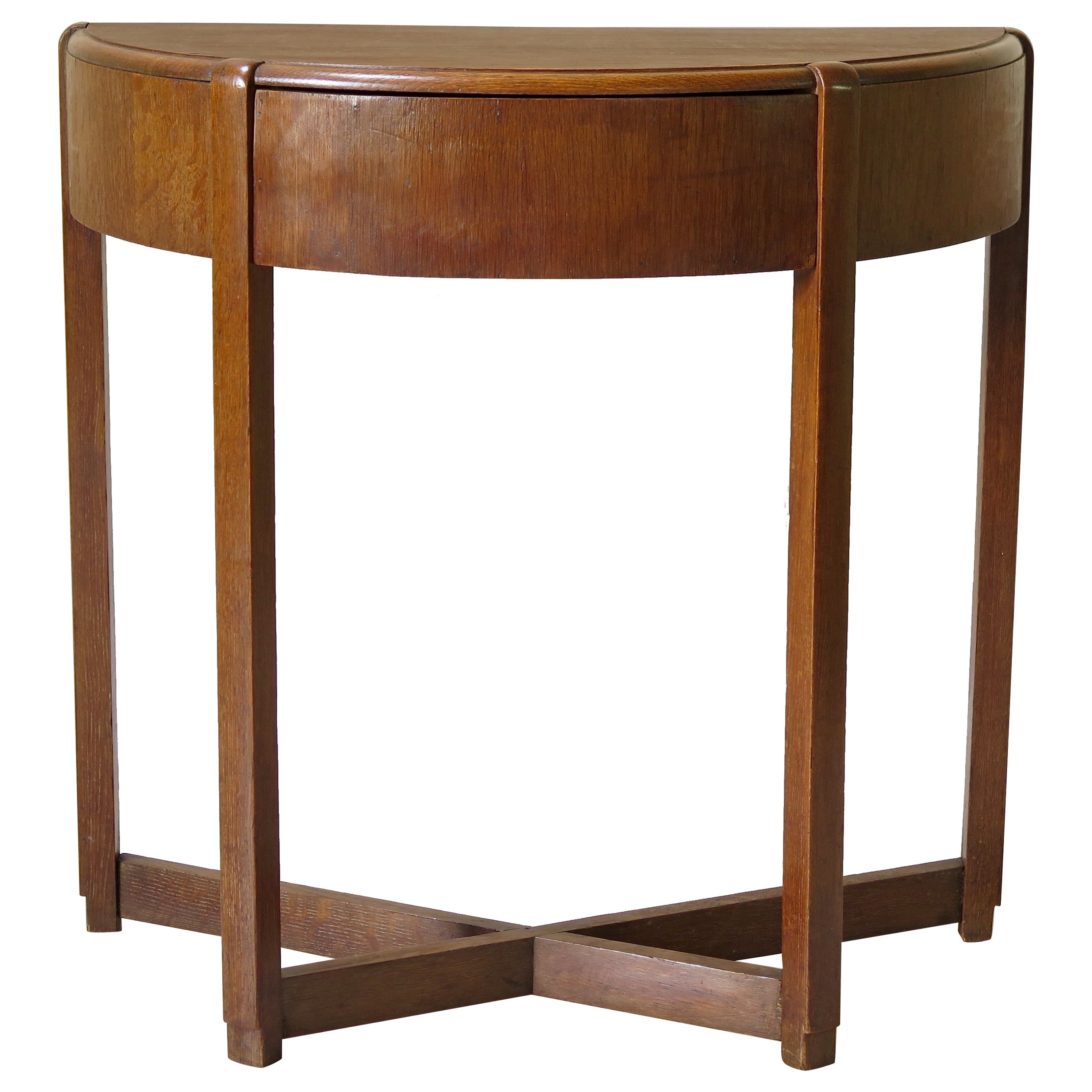 Oak Art Deco Demi-Lune Console - France, 1940s