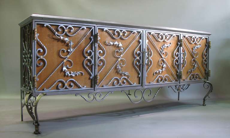 Exceptional Wrought Iron Ivy Motif Table and Six Chairs, France, 1940s 1