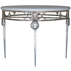 Vintage Unusual Directoire Style Cast Iron, Aluminum and Stone Top Table