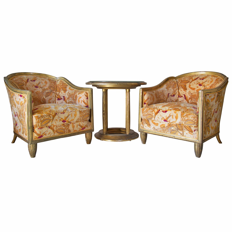 Art Deco Pair of Armchairs and Table, France, circa 1920s