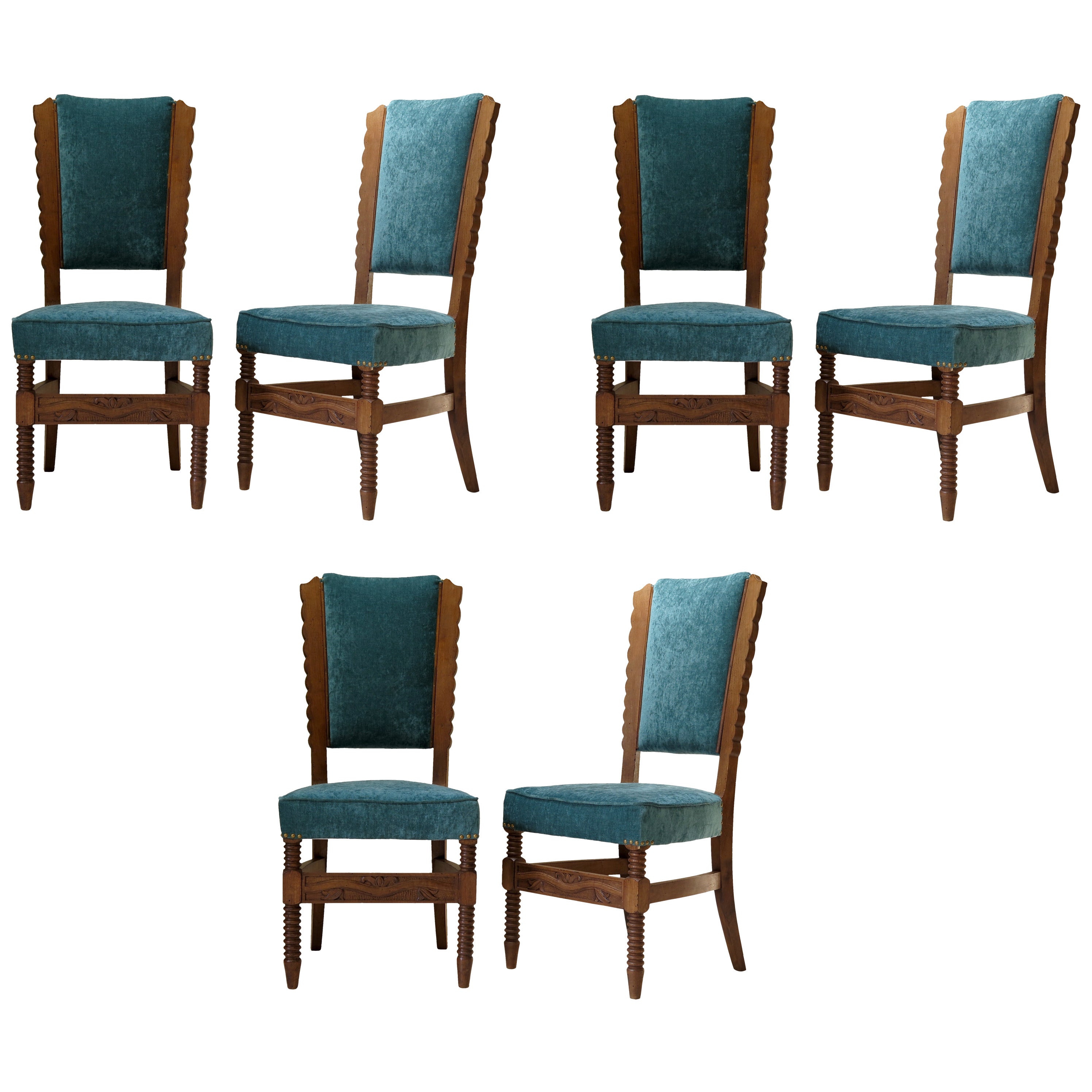 Set of 6 Art Deco Dining Chairs Attr. to Pier Luigi Colli - Italy, 1940s