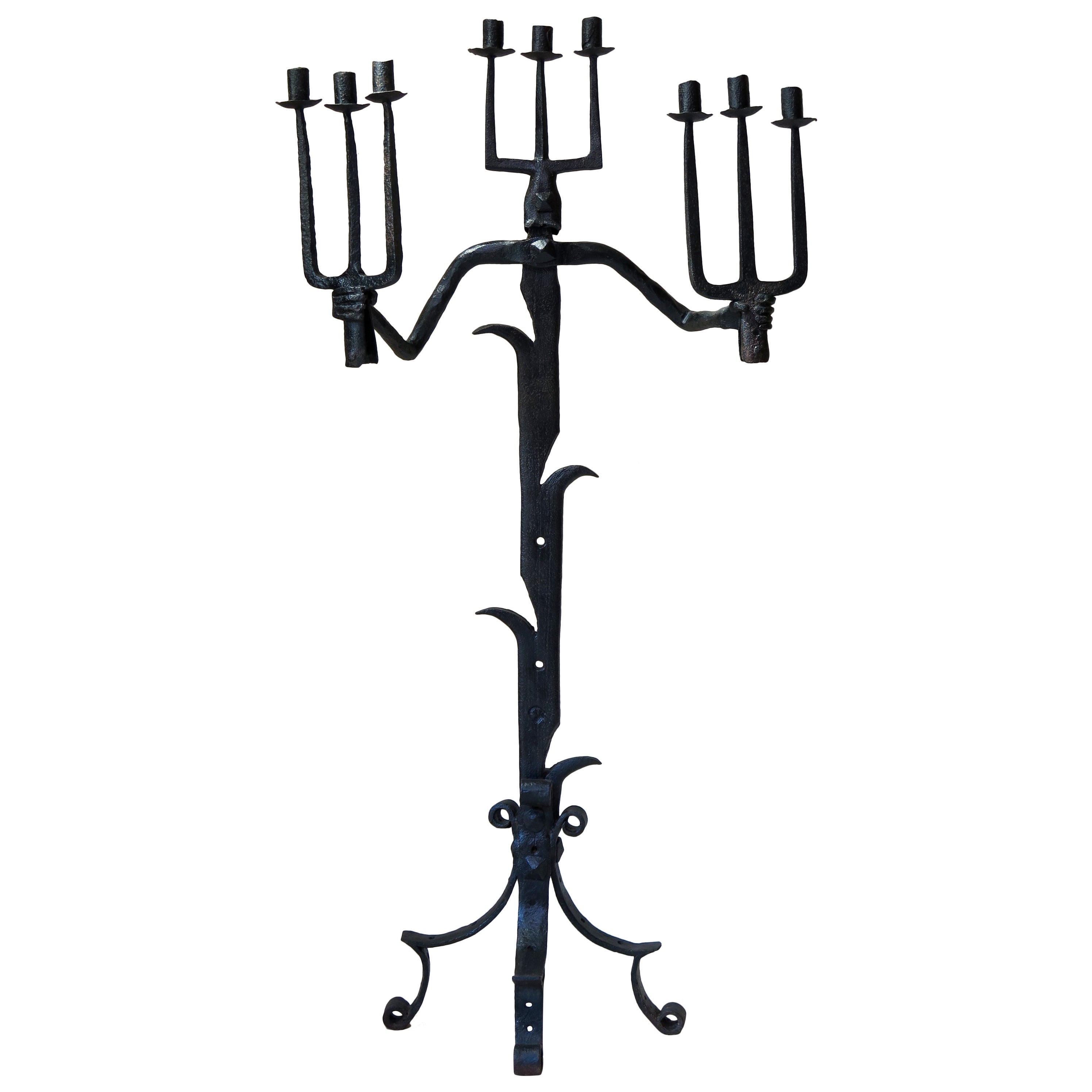 Large & Fun Anthropomorphic Wrought-Iron Candelabra - France, Circa 1950s