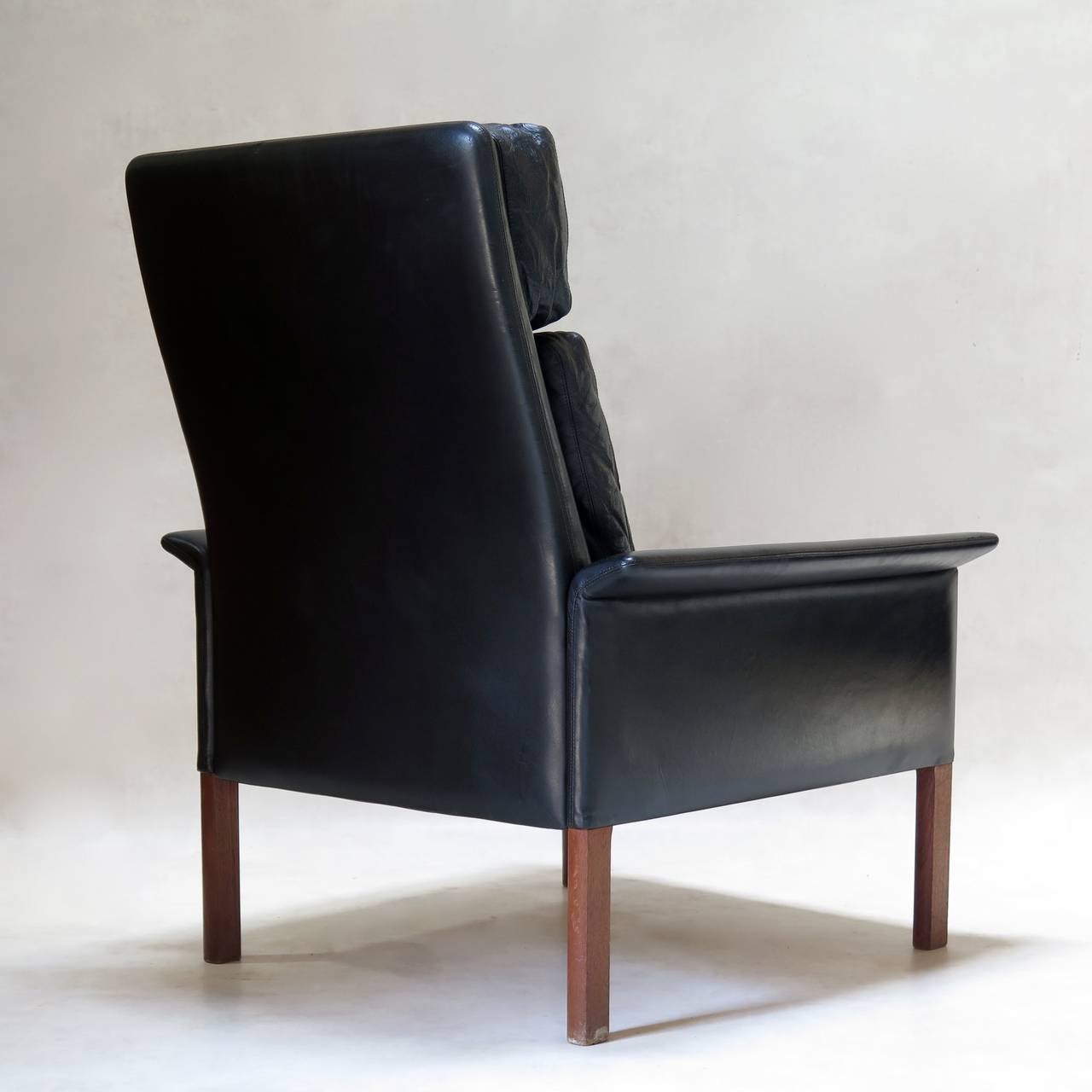 20th Century Pair of Hans Olsen Leather & Rosewood Armchairs - Denmark, Circa 1960s For Sale