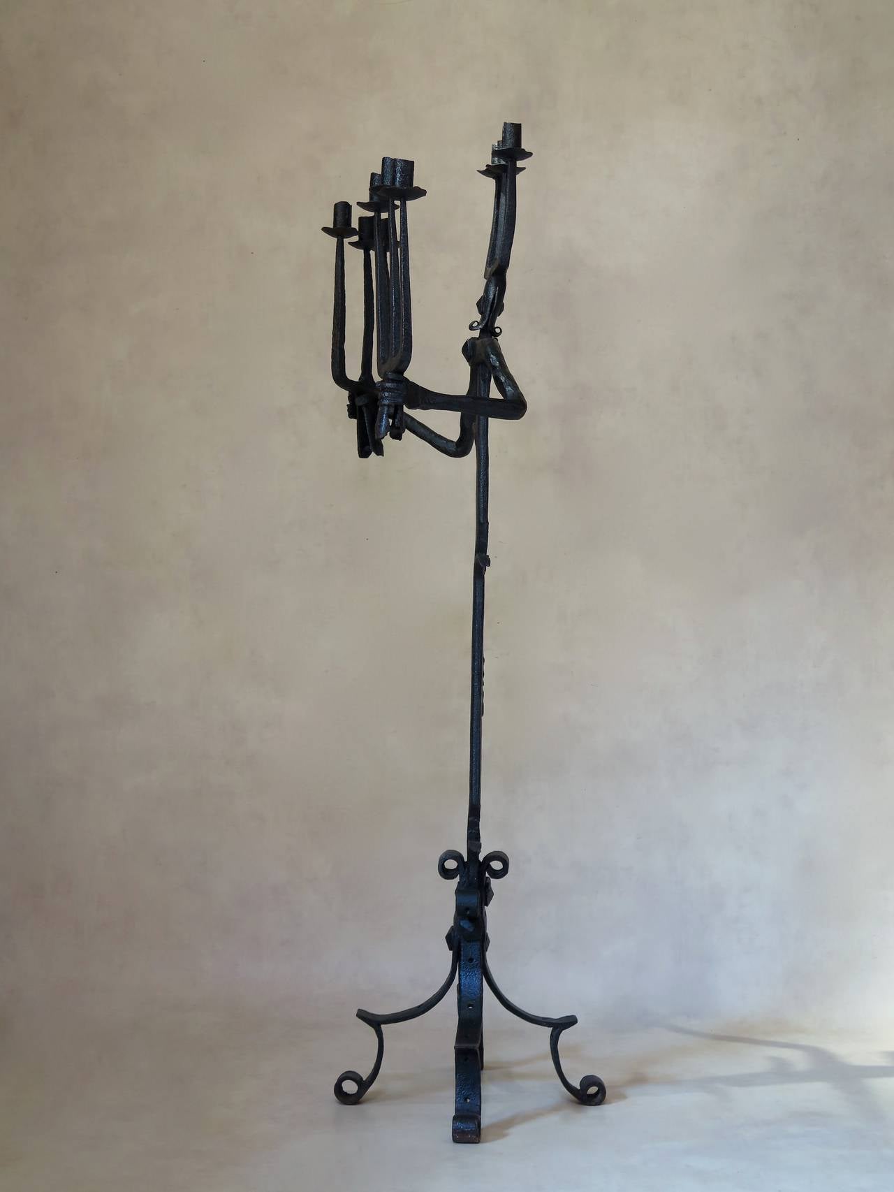 French Large & Fun Anthropomorphic Wrought-Iron Candelabra - France, Circa 1950s