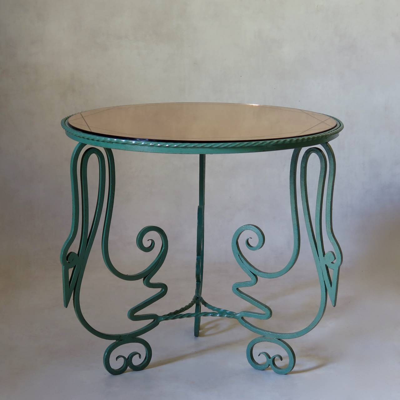 "Stork" Motif Wrought Iron Coffee Table & 4 Stools - France, 1940s