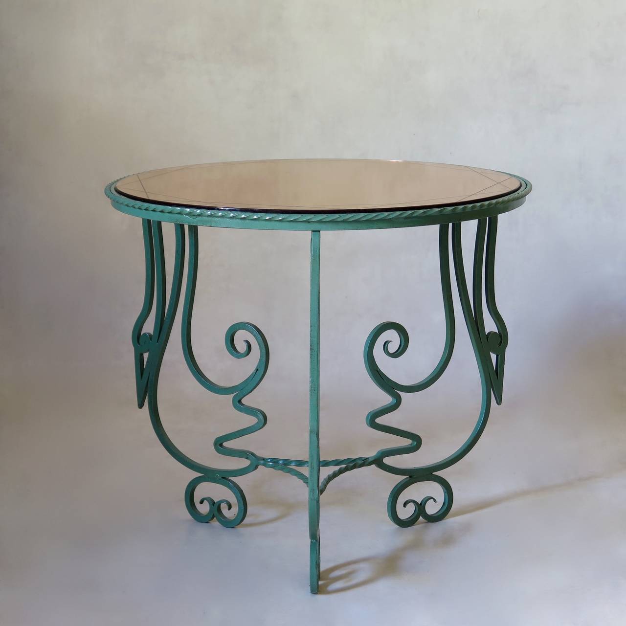 "Stork" Motif Wrought Iron Coffee Table and 4 Stools