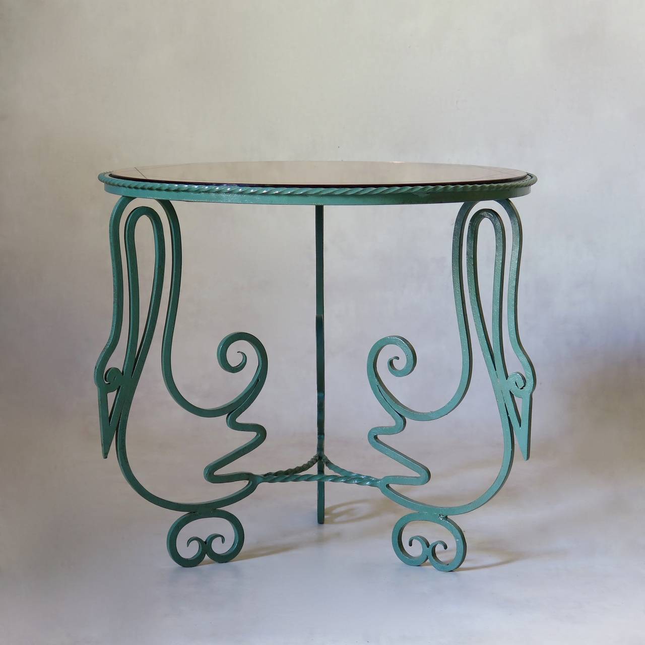 "Stork" Motif Wrought Iron Coffee Table and 4 Stools