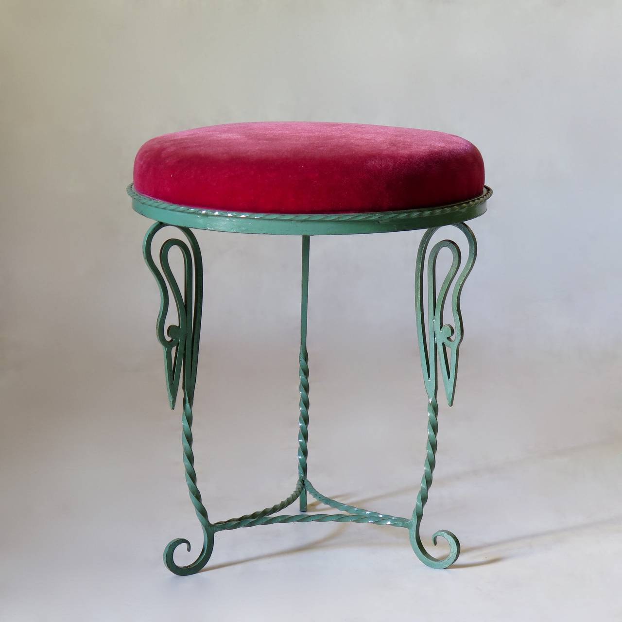 "Stork" Motif Wrought Iron Coffee Table and 4 Stools