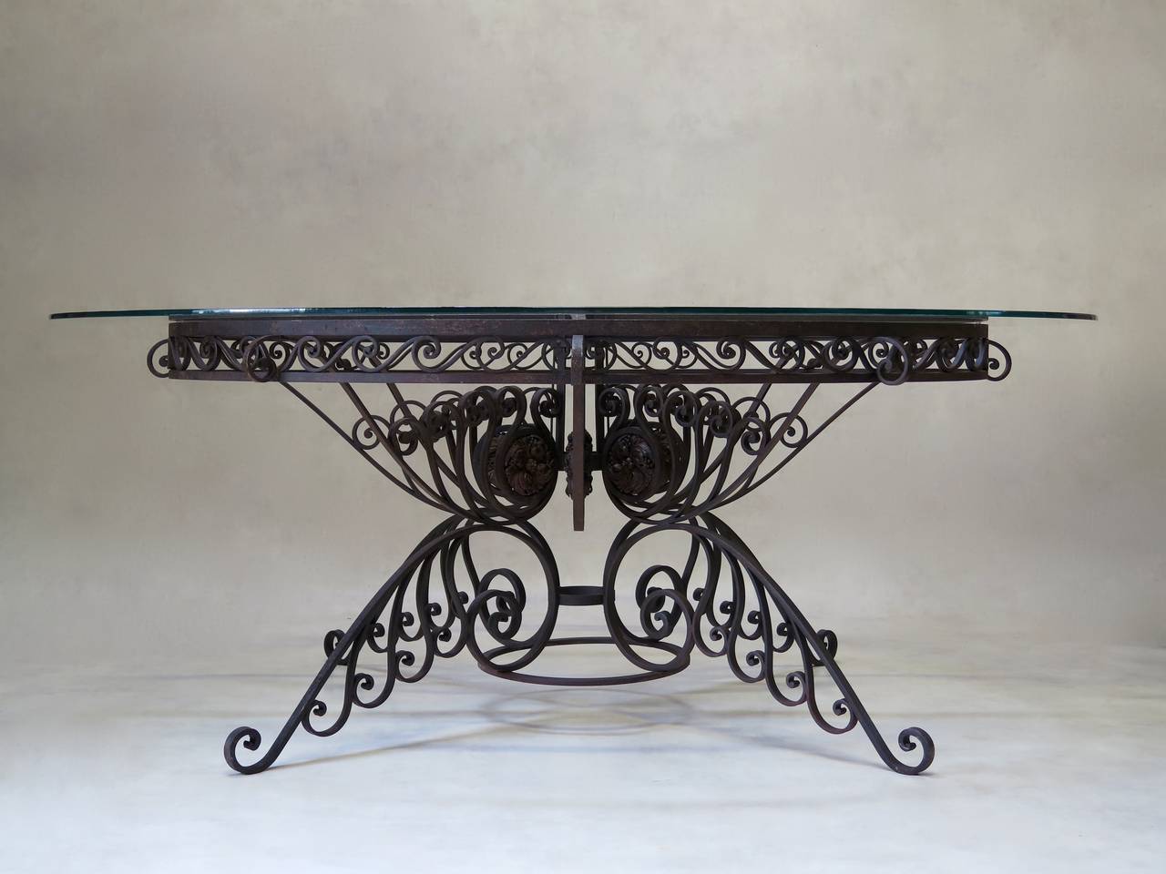 French Spectacular Oval Wrought Iron Art Deco Dining Table, France, 1930s For Sale
