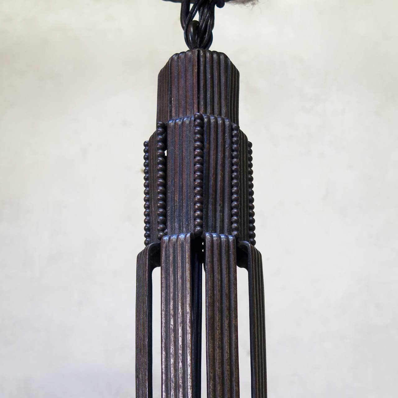 Mid-20th Century Large French Art Deco Wrought Iron and Glass Chandelier, circa 1930s