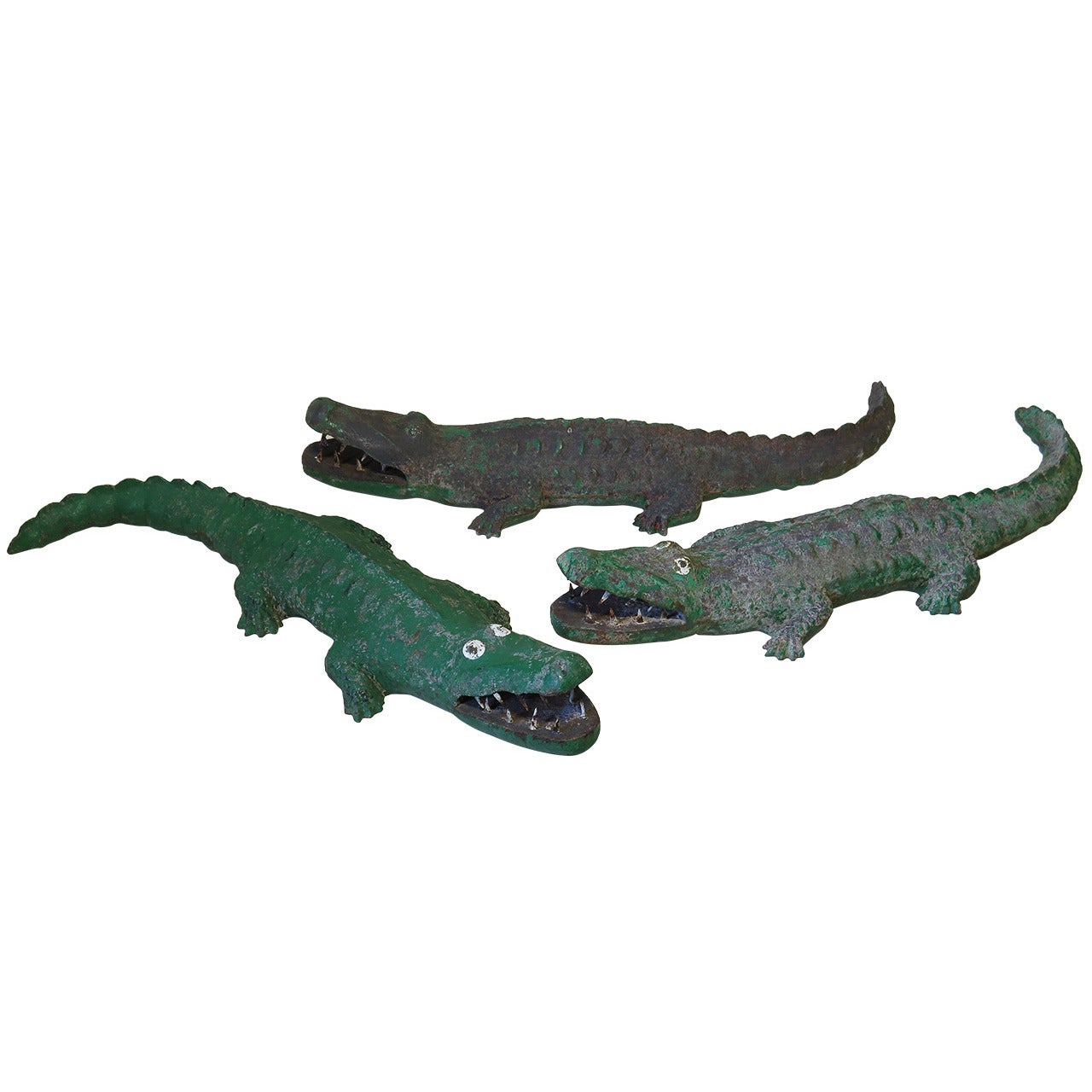 Three Large Painted Cast Iron Crocodiles Sculptures, France, 1950s For Sale