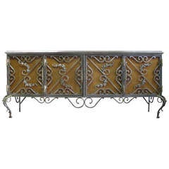 Vintage Exceptional Wrought Iron Ivy Motif Credenza, France, 1940s