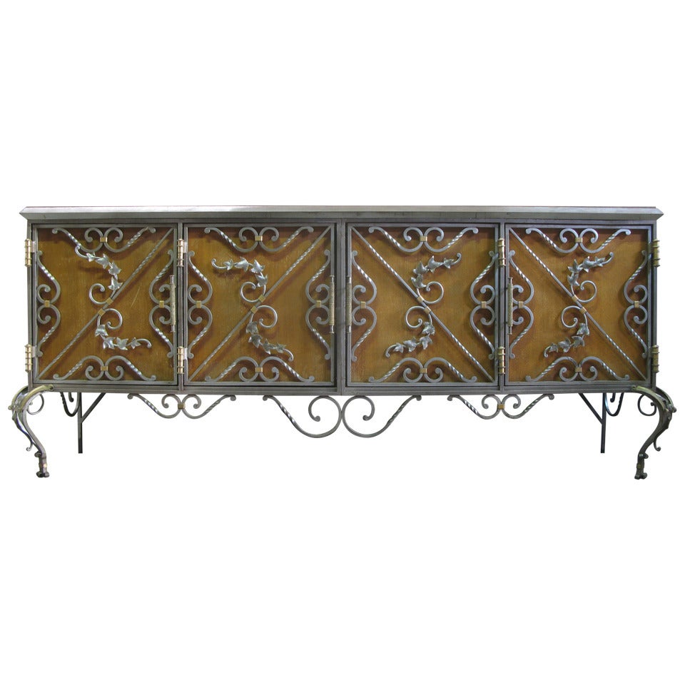 Exceptional Wrought Iron Ivy Motif Credenza, France, 1940s For Sale