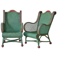 Antique Pair of 1920s Wicker Armchairs