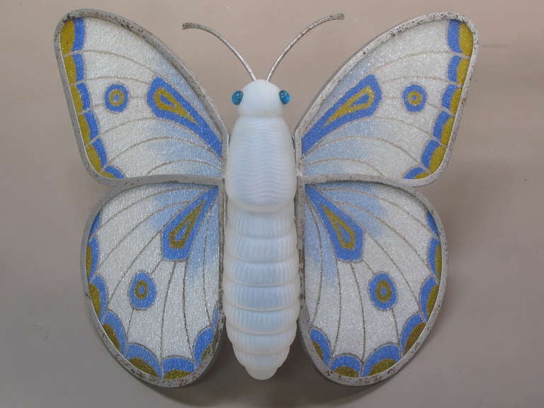 Large Glass Butterfly Light Fixture - France, 1950s