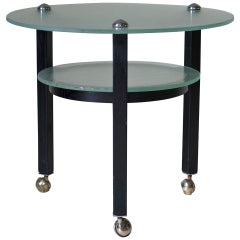 Two-Tiered Glass and Iron Side Table on Casters