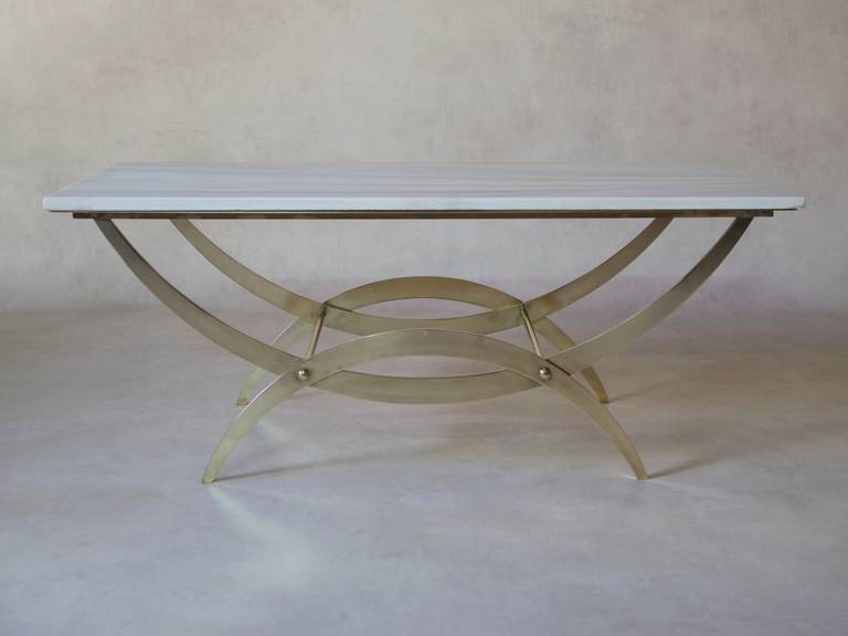 French Solid Brass and Marble-Top Table, France circa 1950s For Sale