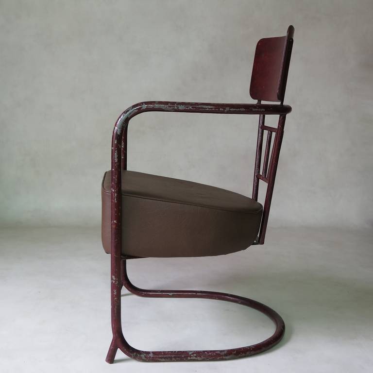 French Unusual Bauhaus Tubular Metal Chair, France, 1930s For Sale