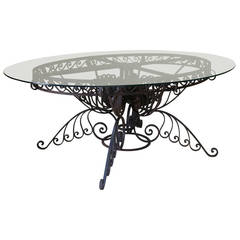 Spectacular Oval Wrought Iron Art Deco Dining Table, France, 1930s 7
