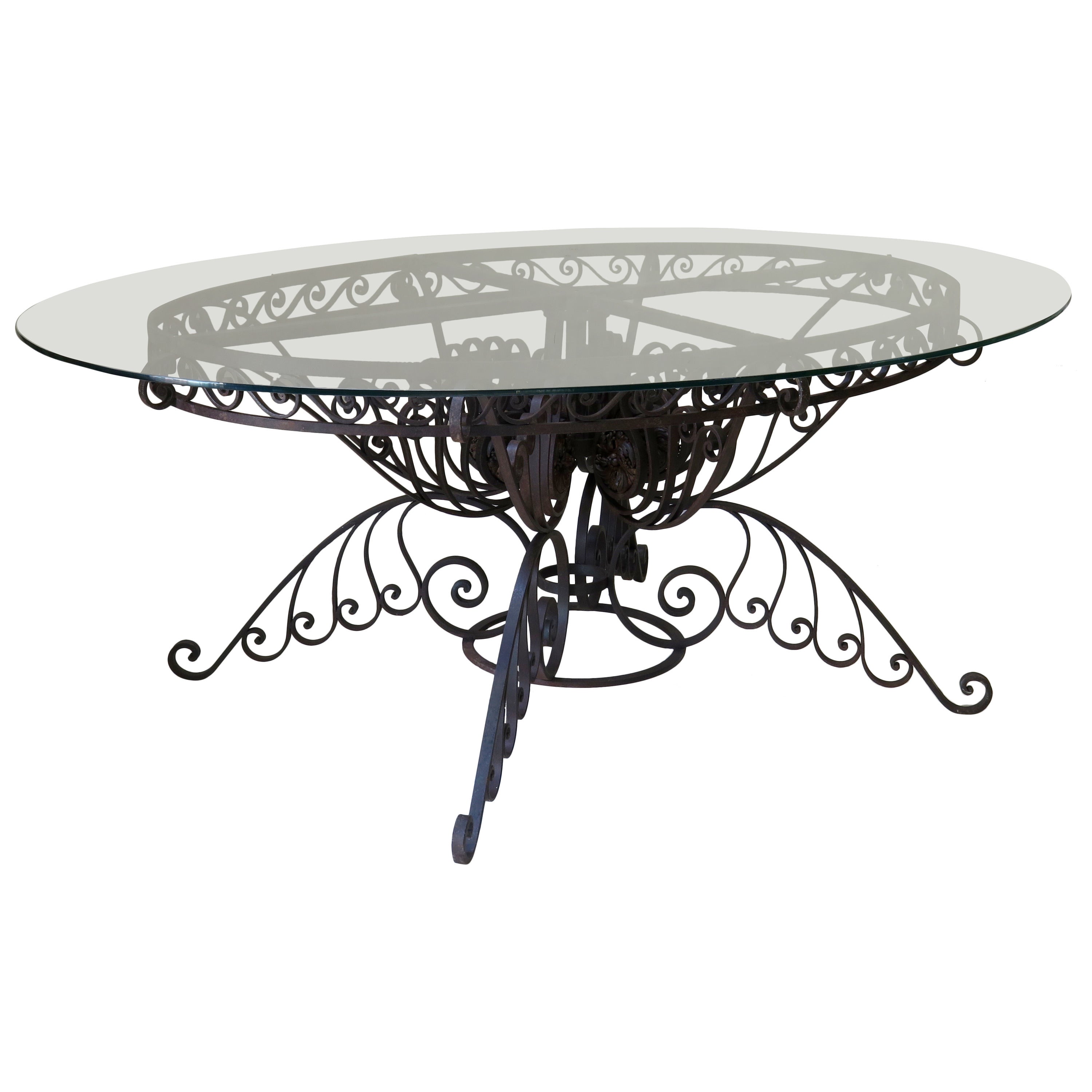 Spectacular Oval Wrought Iron Art Deco Dining Table, France, 1930s
