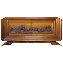 Impressive Carved Credenza by Dominique, France, 1930s 12