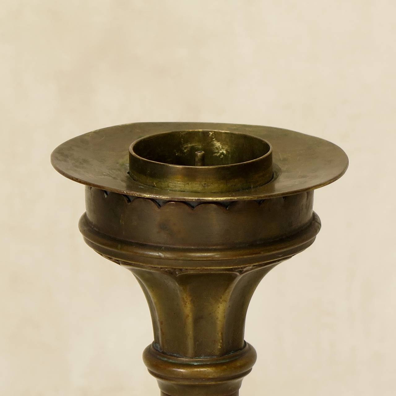 Six Medieval Style Brass Candlesticks, France, Early 1900s In Excellent Condition In Isle Sur La Sorgue, Vaucluse