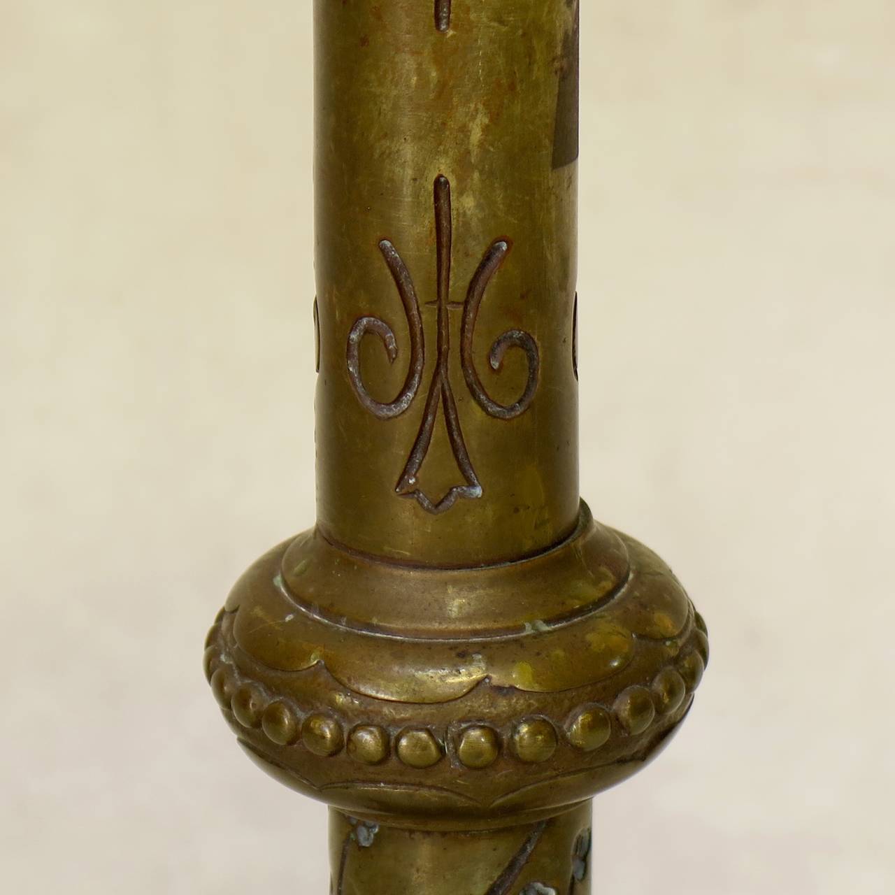 20th Century Six Medieval Style Brass Candlesticks, France, Early 1900s