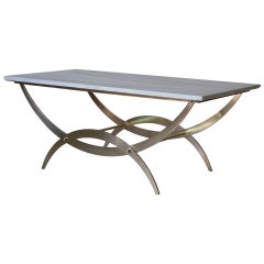 Solid Brass and Marble-Top Table, France circa 1950s