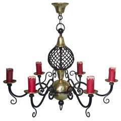 Brass and Iron Chandelier, France circa 1950s