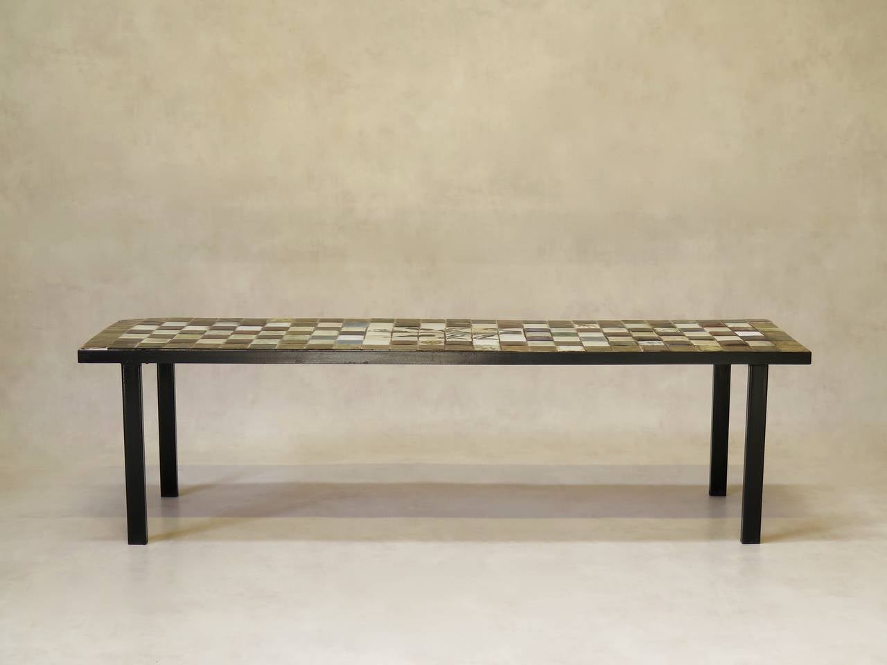 Mid-Century Modern Low Tiled-Top Coffee Table - France, 1950s