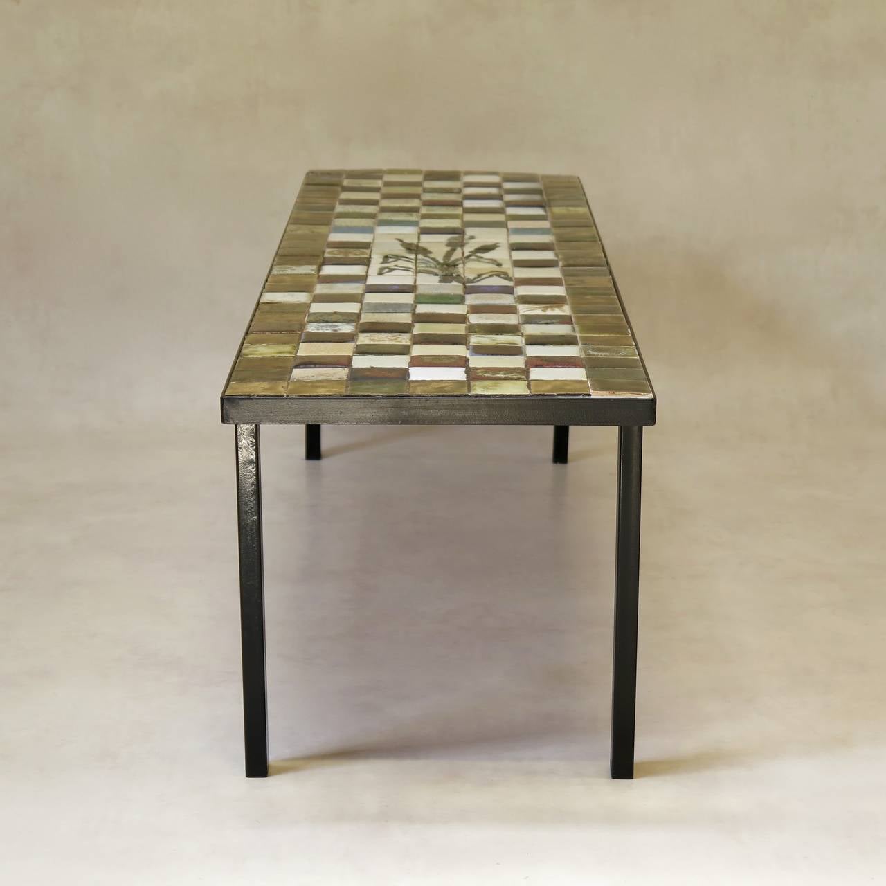 French Low Tiled-Top Coffee Table - France, 1950s