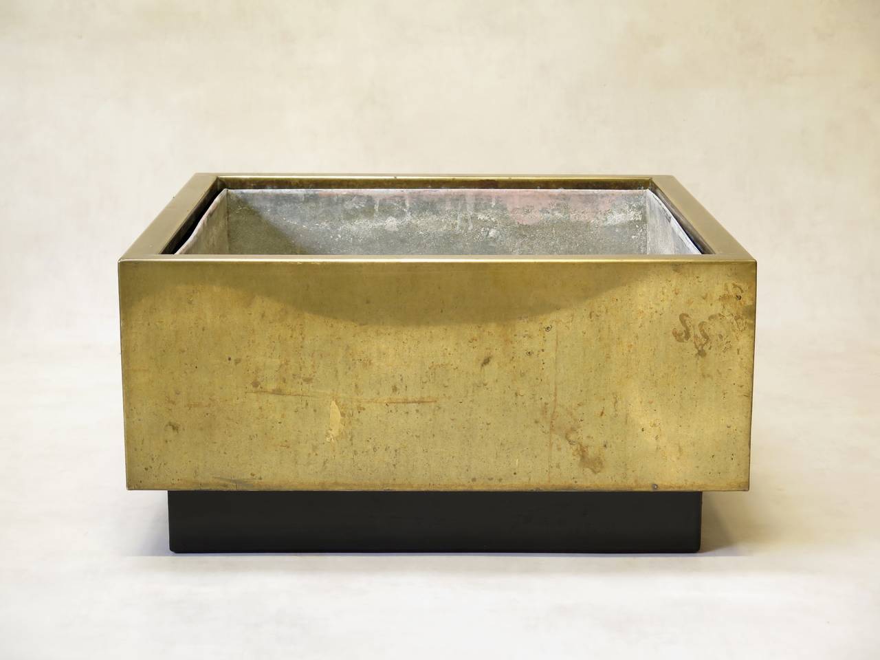 French Pair of Large Square Brass Planters - France, Circa 1960s