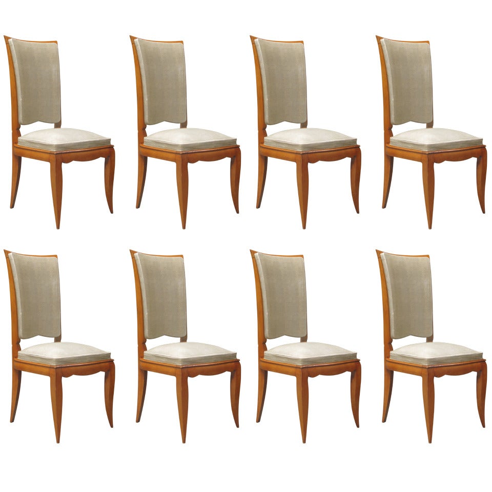 8 Dining Chairs Attr. to René Prou, France, 1940s