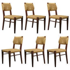 Set of 6 French Mid-Century Dining Chairs by Audoux-Minet