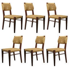 Set of 6 French Mid-Century Dining Chairs by Audoux-Minet