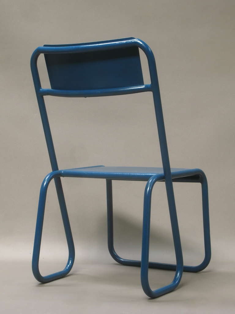 Pair of Blue Tubular Metal Chairs - France, 1950s In Excellent Condition In Isle Sur La Sorgue, Vaucluse